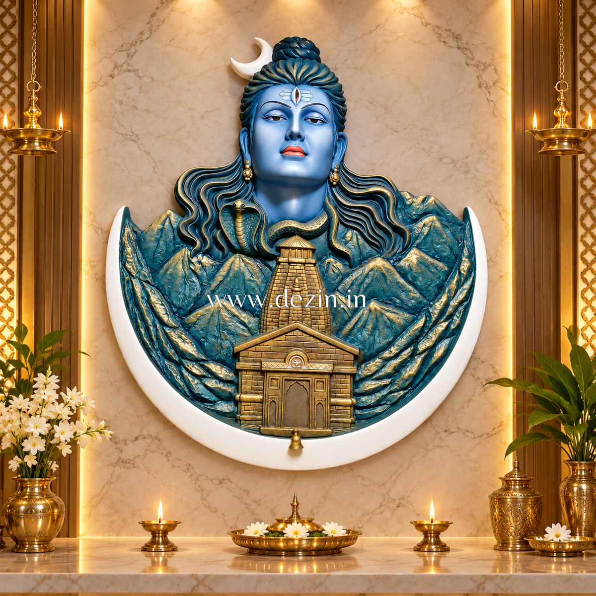 DA-49 Lord Shiva with Kedarnath Wall Hanging Sculpture - 3x2.5ft