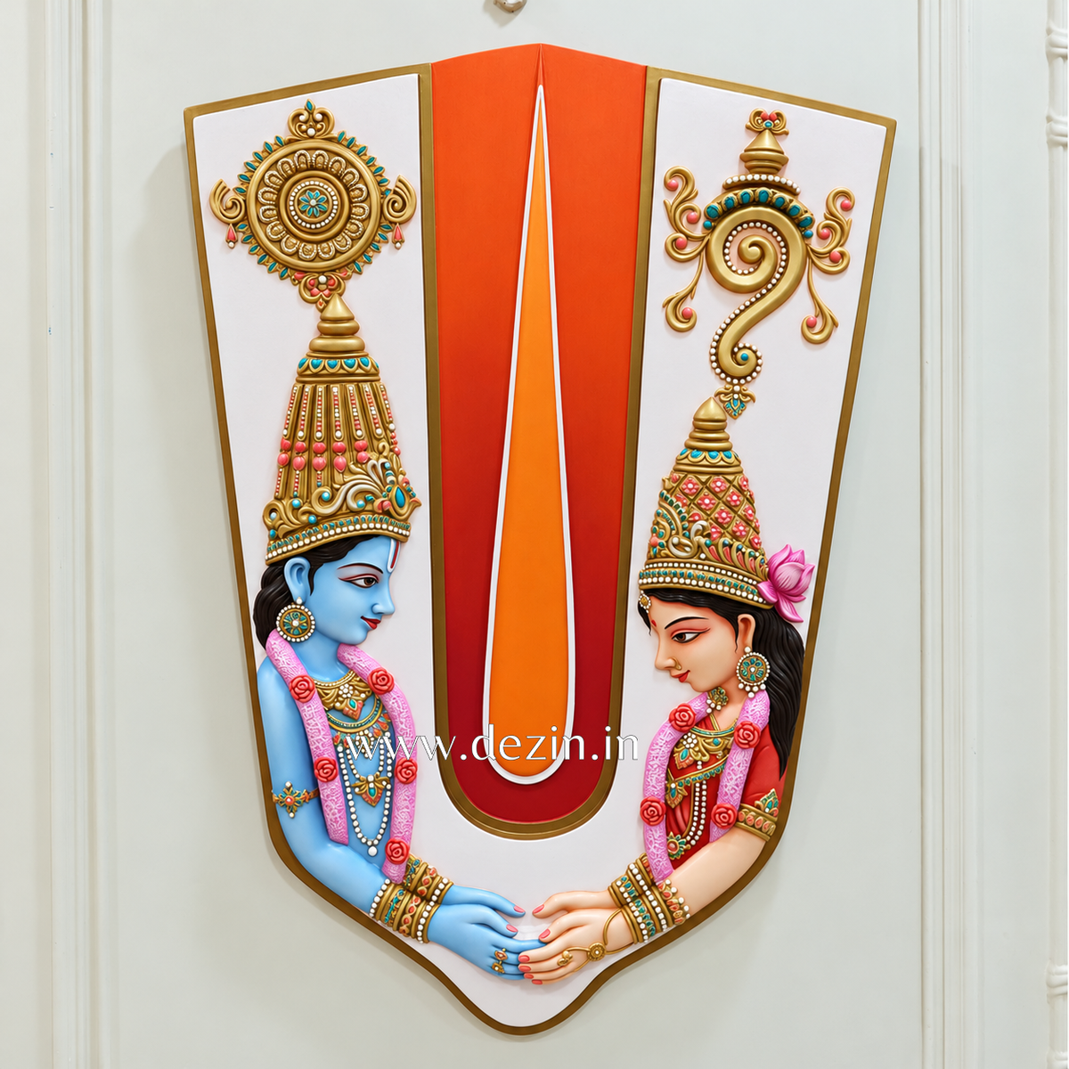 Lord Vishnu & Lakshmi 4.5x3ft Wall Mural | Tilak Shankh Chakra Design for Spiritual Interiors