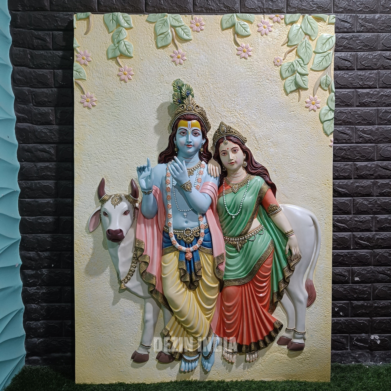 DA-91 Shri Krishna, Radha & Cow Wall Sculpture 5x3.5ft