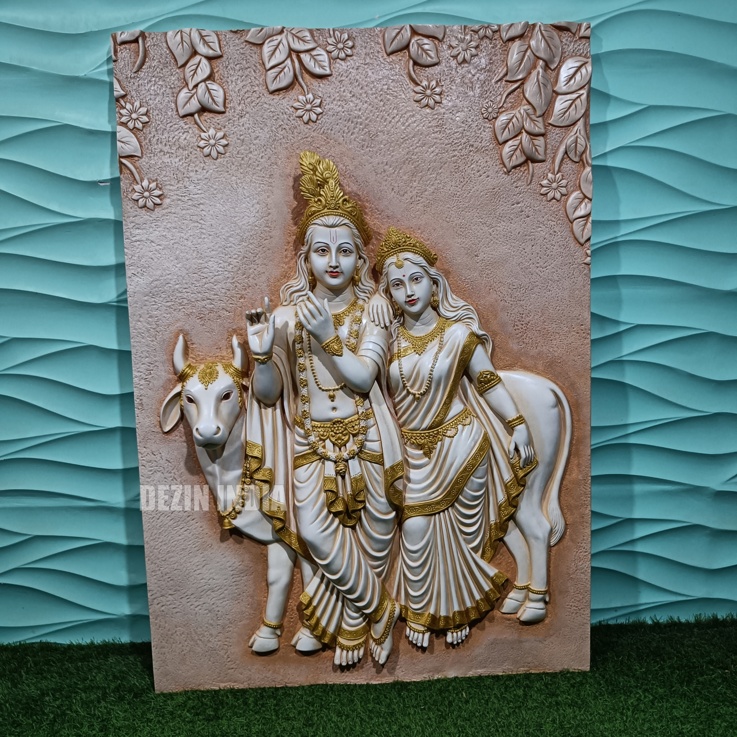 DA-91 Shri Krishna, Radha & Cow Wall Sculpture 5x3.5ft