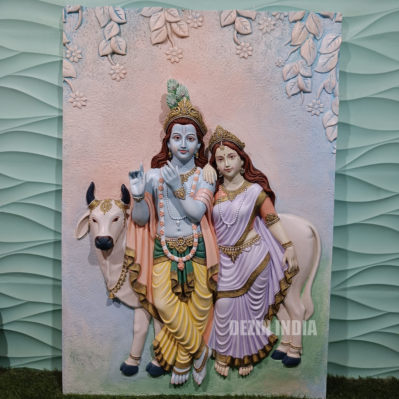 DA-91 Shri Krishna, Radha & Cow Wall Sculpture 5x3.5ft