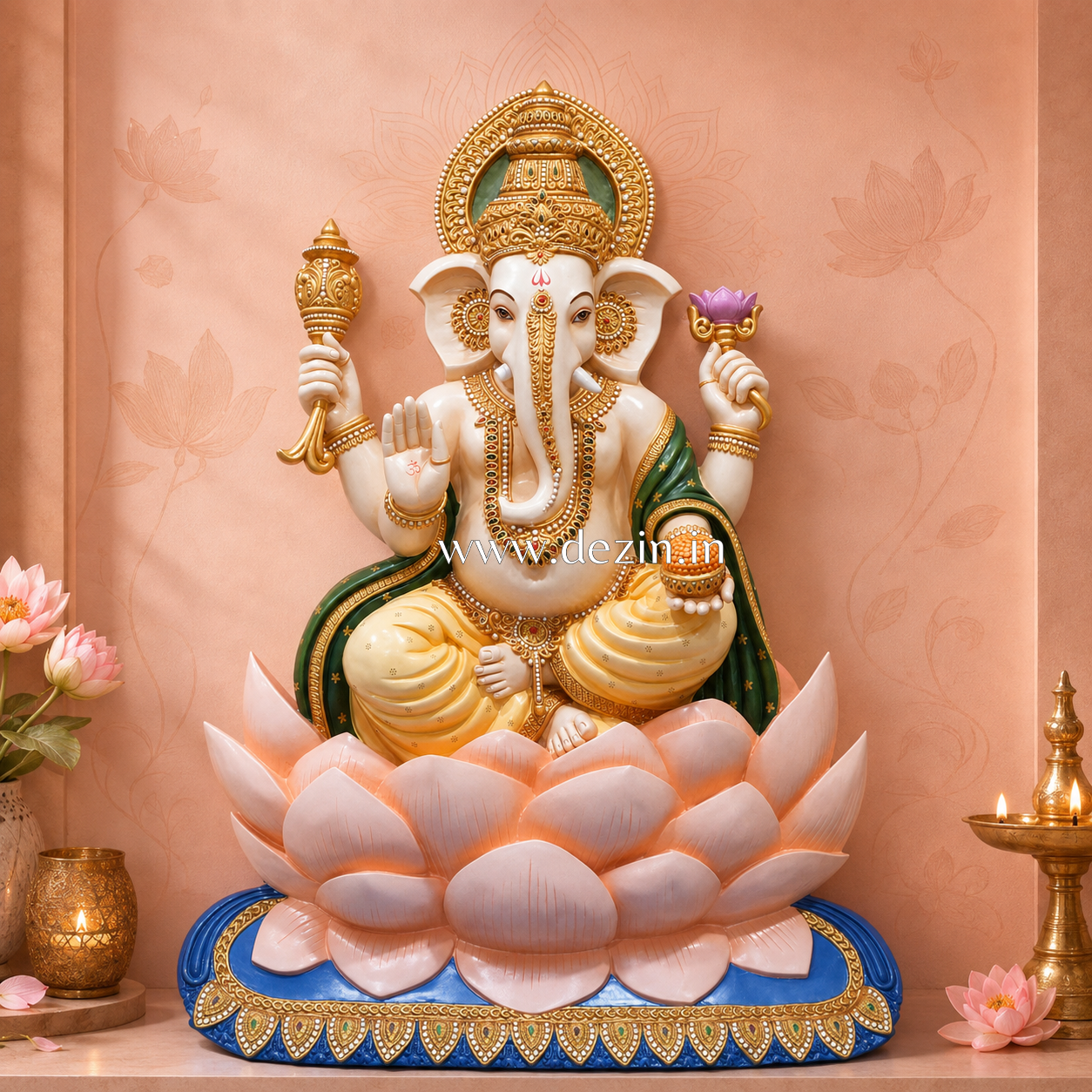Shri Ganesha on Lotus Throne Mural | 4ft Handcrafted 3D Art 🐘