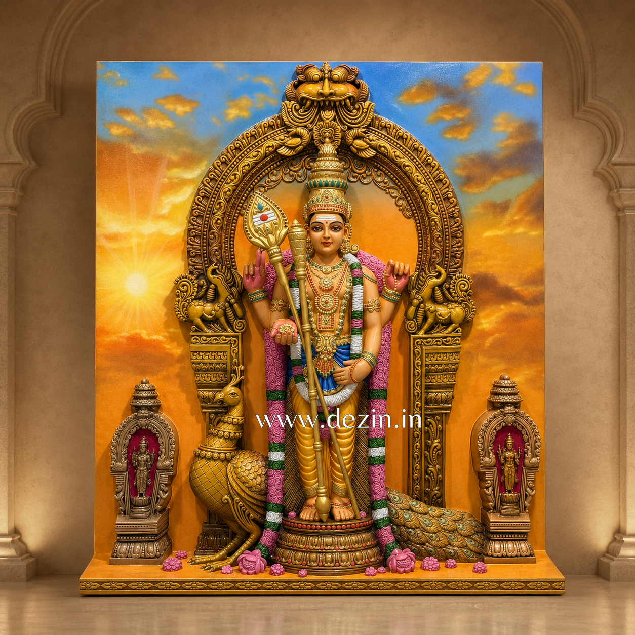 Tiruchendur Subramanya Swami Mural – 4.5x4ft | Divine Murugan Swami 3D Art 🦚