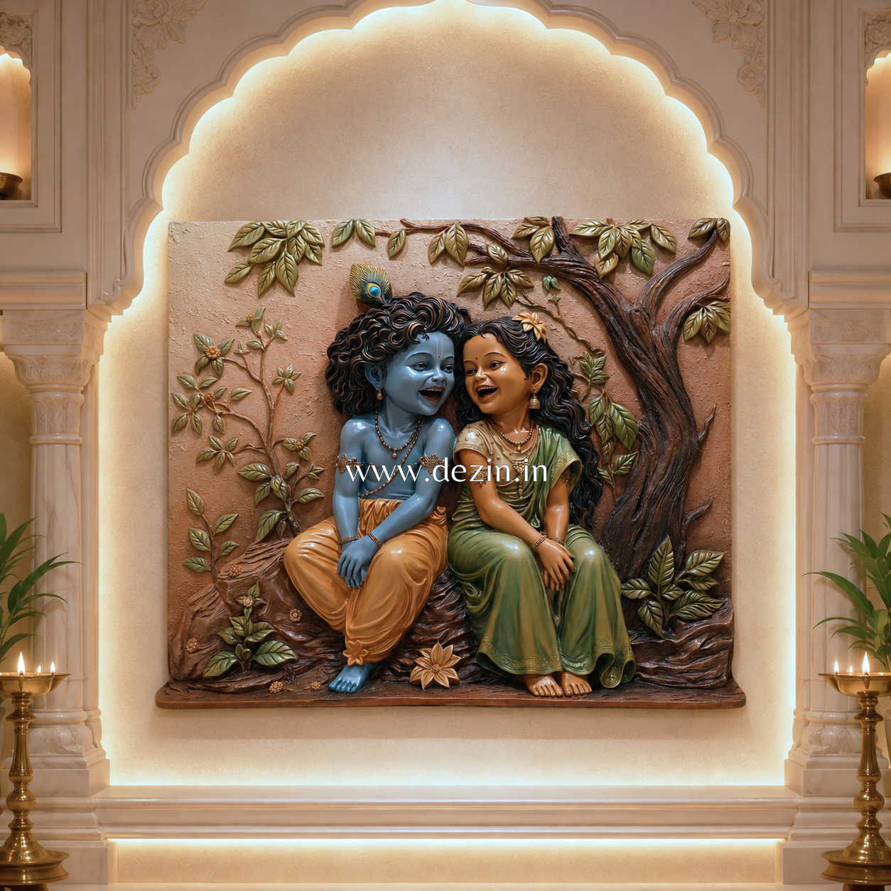 Bal Radha Krishna Mural With Beautiful Nature Scene - 5x6ft 💖 by Dezin India