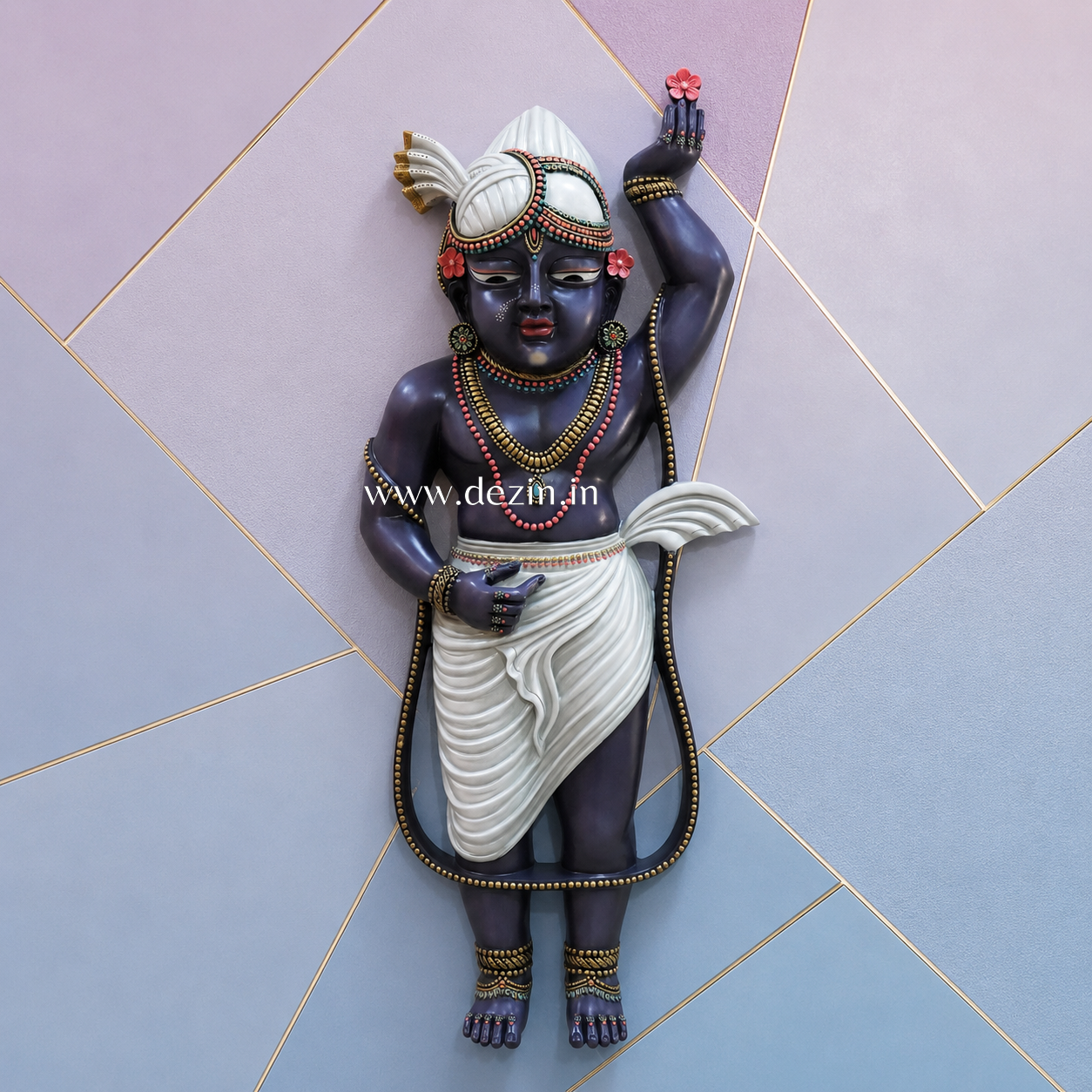 Shrinathji Wall Mural 4x2ft | Bal Krishna Govardhan Pose Sculpture for Home & Temple
