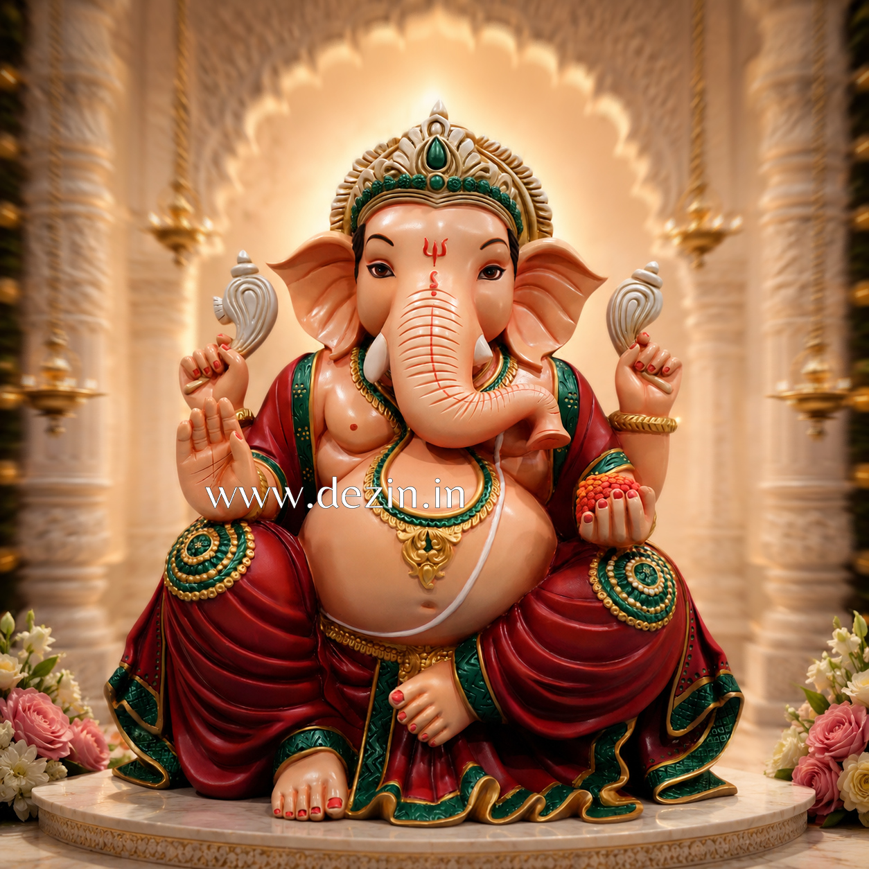 Lord Ganesha Wall Mural with Modak | 3ft Ganpati in Abhaya Mudra✋🏻