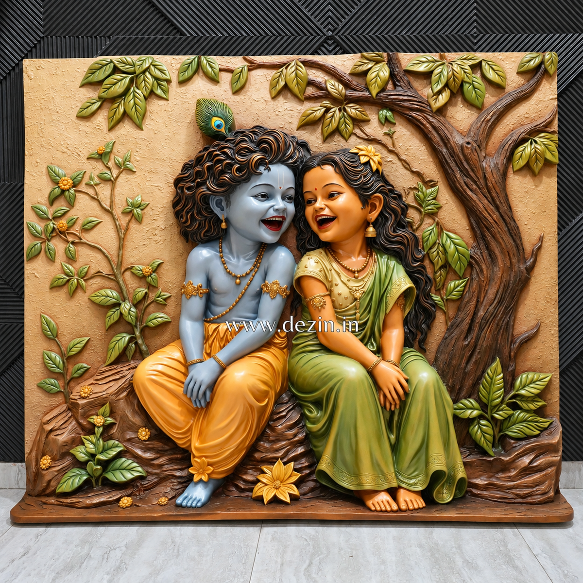Bal Radha Krishna Mural With Beautiful Nature Scene - 5x6ft 💖 by Dezin India