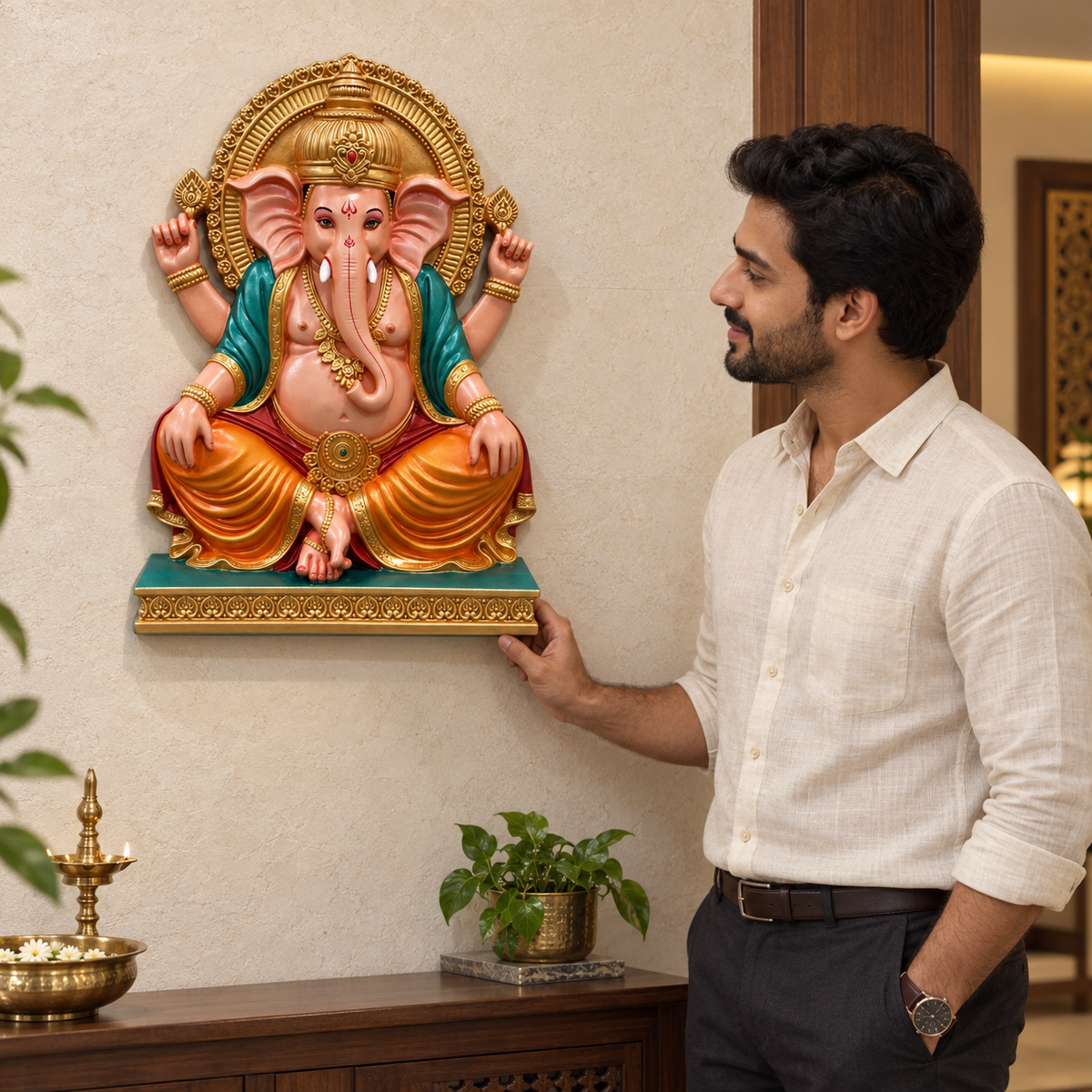 2ft Divine Ganesha Sitting Mural | High-Detail Ganpati Bappa Decor