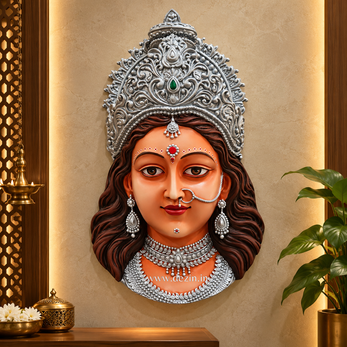 Maa Durga Wall Mural 2.5x1.5ft | Divine Handcrafted Wall Art for Temple & Home