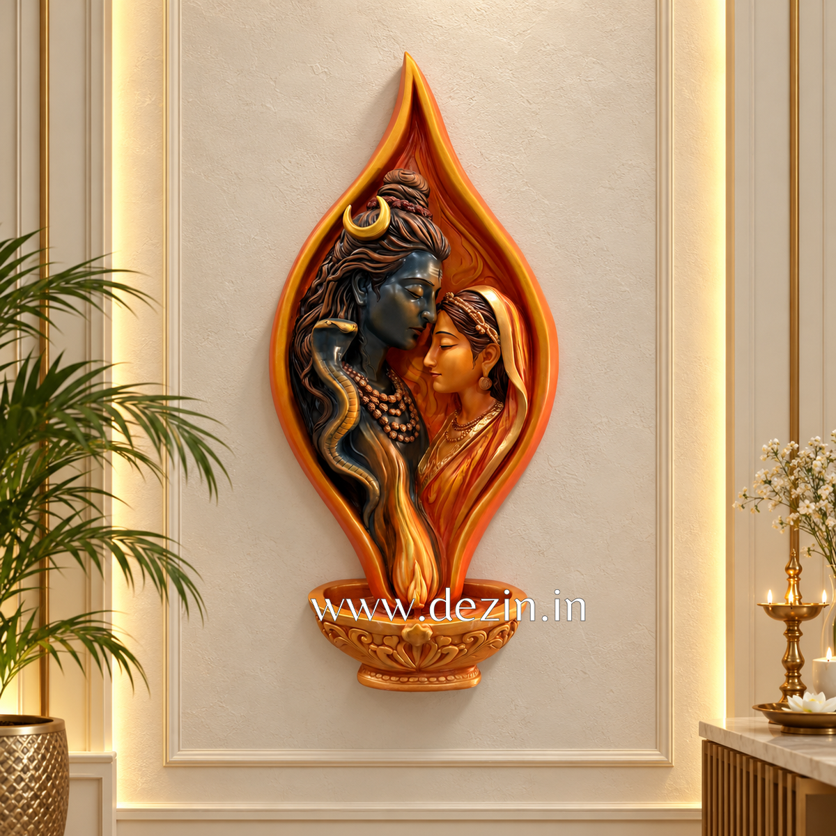 Shiv Shakti Sacred Flame with Diya 3D Wall Hanging Mural – 3 Ft.