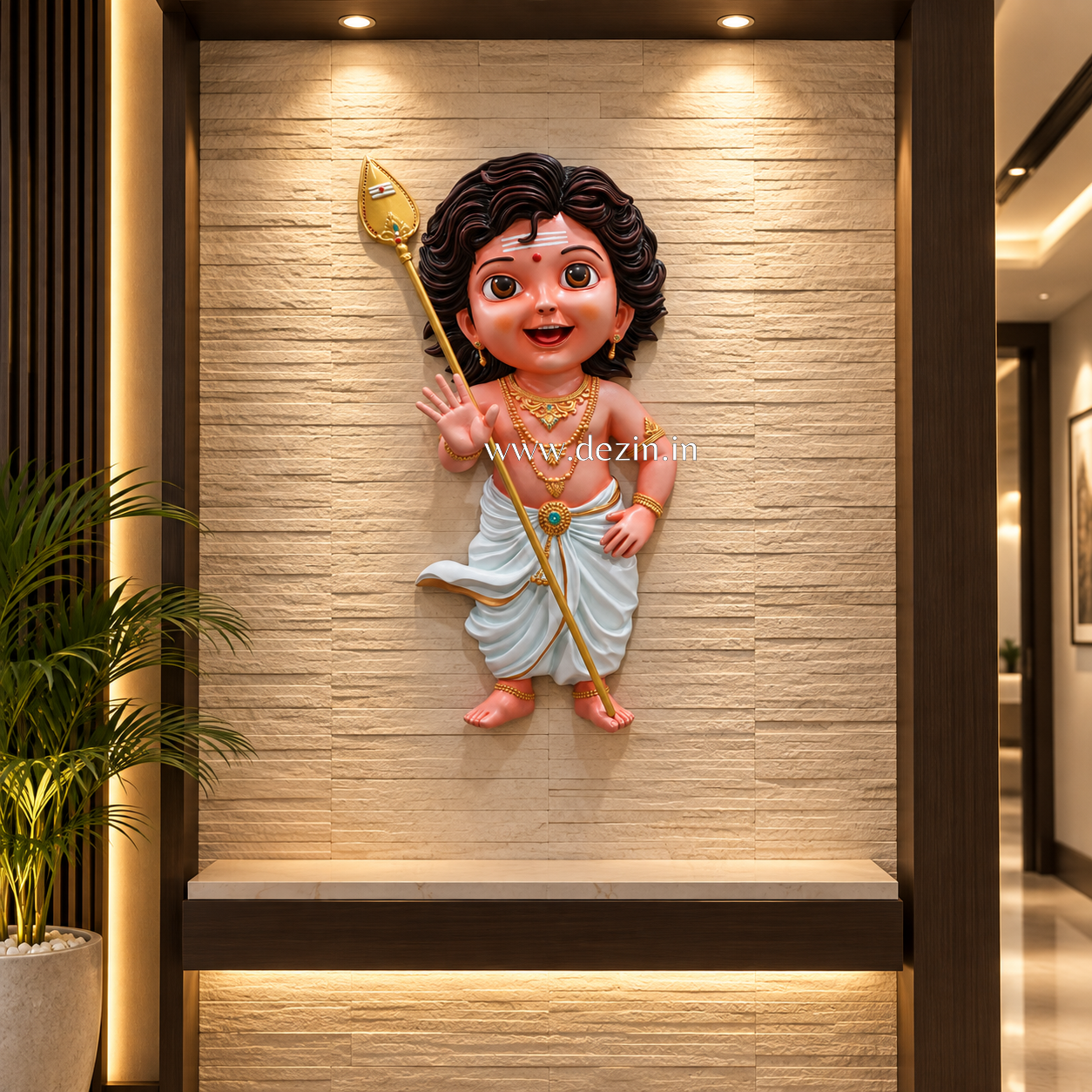 Cute Little Kartikeya Wall Mural 3×1.5 ft | Temple Wall Decor