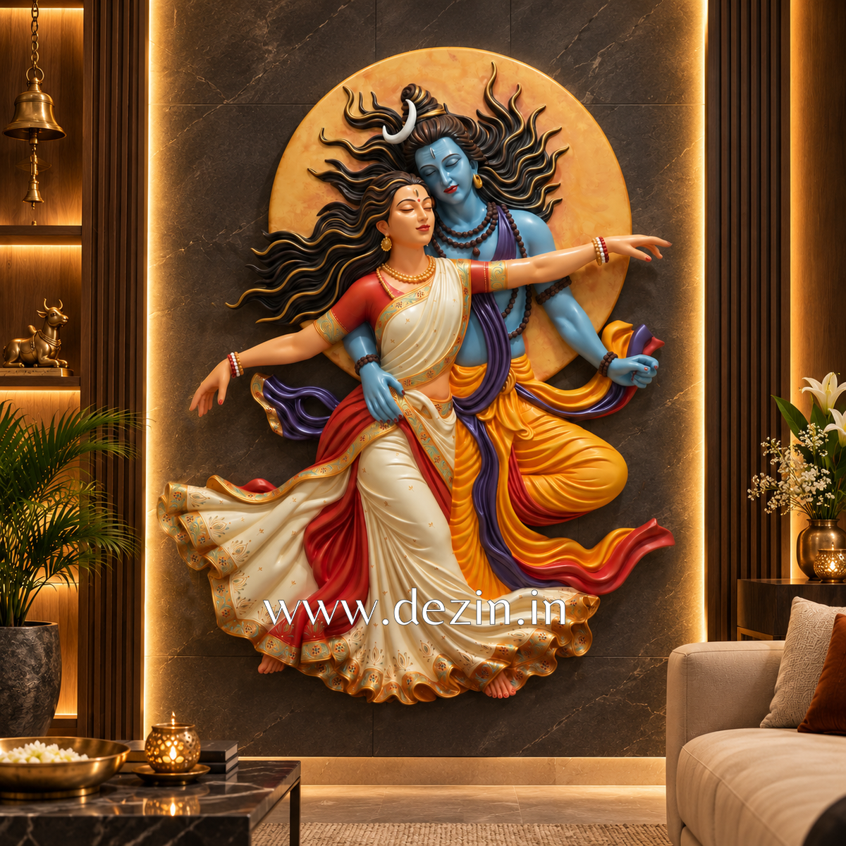 Shiva Parvati Divine Dance 3D Wall Mural | 5.5 Ft Premium Wall Decor