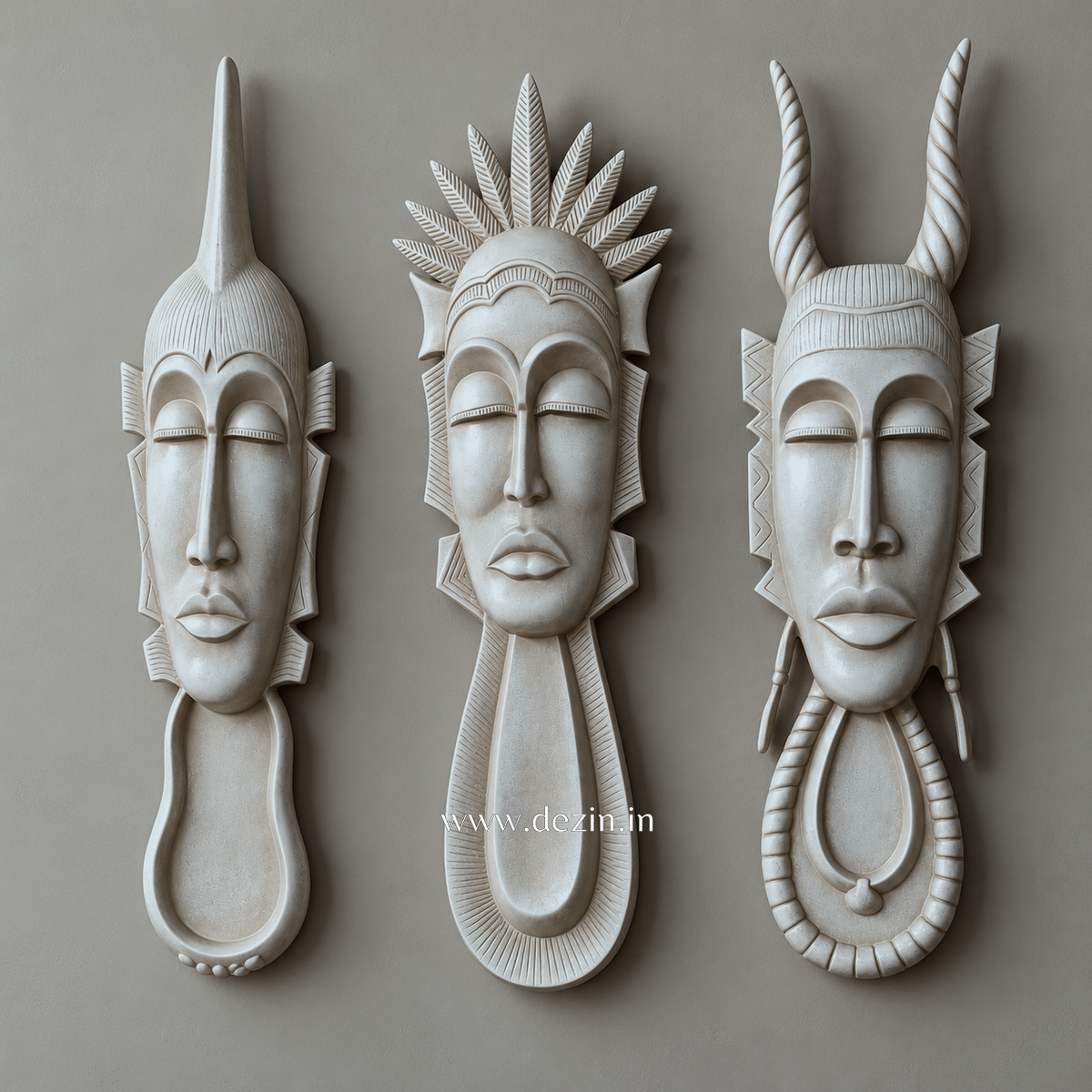 African Mask Wall Hanging Sculpture Set of 3