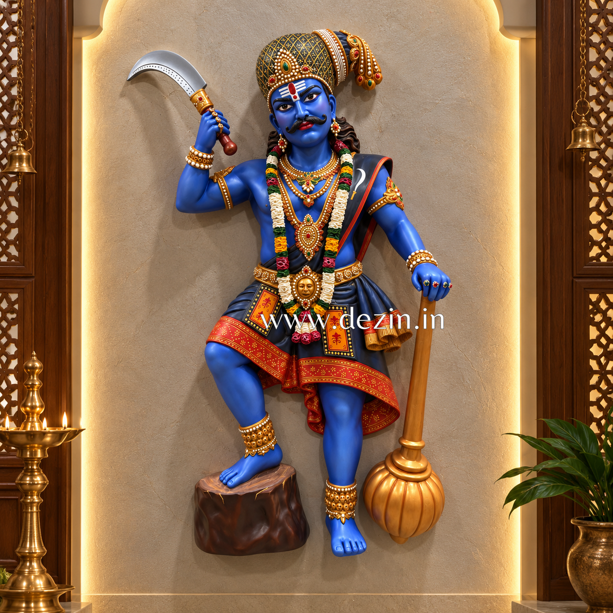 Lord Karuppasamy 3D Wall Mural | 3ft Traditional South Indian God Wall Decor