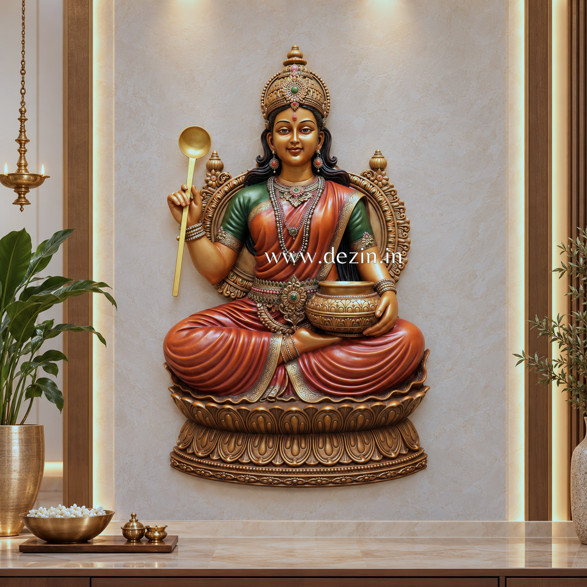 Maa Annapurna Devi 3D Wall Mural – 4x2.5ft