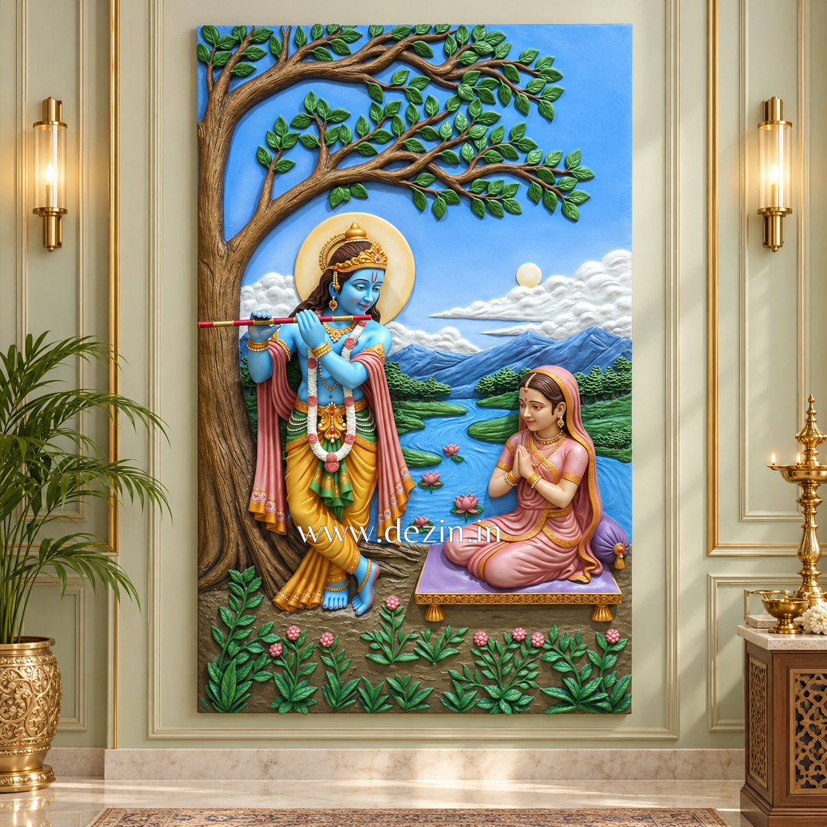Shri Krishna with Meera Bai Bhakti Scene Mural – 5ft