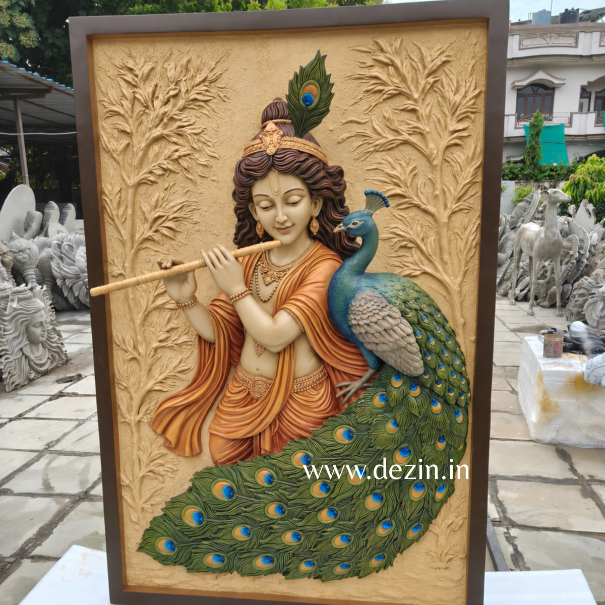 Shri Krishna with Peacock Wall Mural – 6x4ft