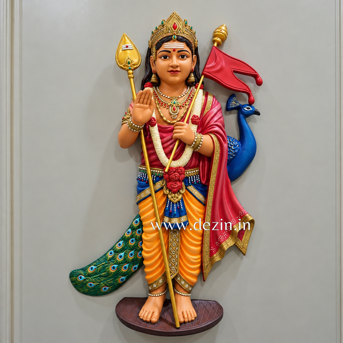 Divine Little Kartikeya Wall Mural – 3.5x2ft | Handcrafted Bal Murugan Swami Spiritual Wall Art