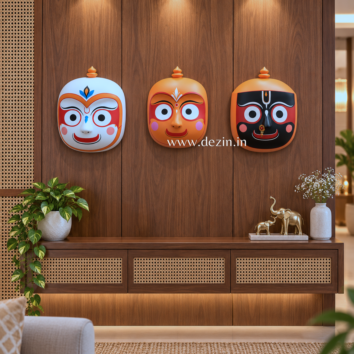 Jagannath Balabhadra Subhadra 3D Face Mural | Puri Jagannath Decor Set