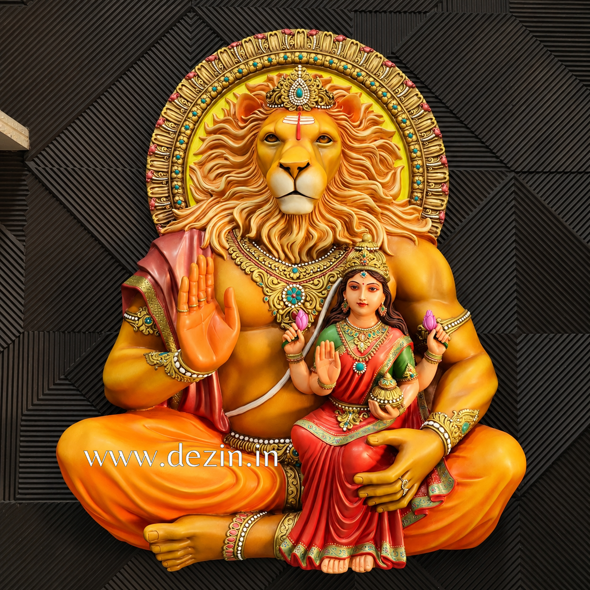 Lord Narasimha Swami with Goddess Lakshmi – 5x4.5 ft Wall Mural | Divine Blessings Of Shri Lakshmi Narasimha Swami