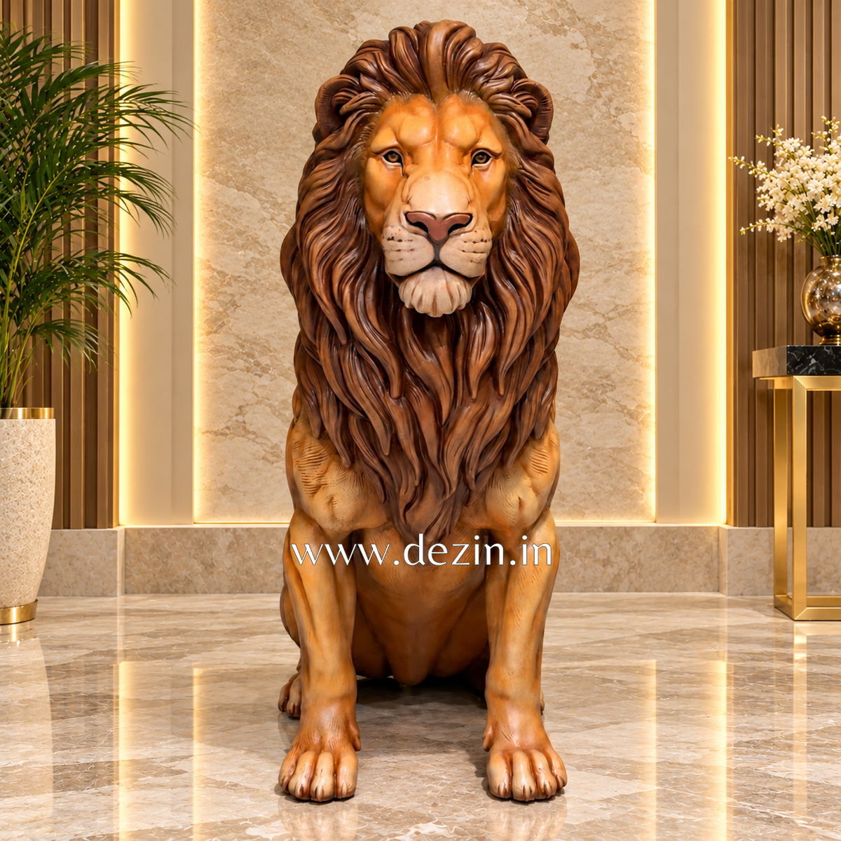 Majestic Seated Lion Statue with Detailed Mane – 4 Ft