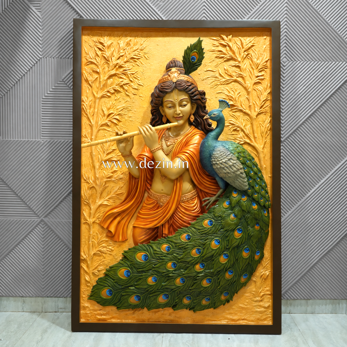 Shri Krishna with Peacock Wall Mural – 6x4ft