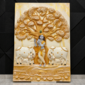 Lord Krishna with Cows Wall Mural 5.5x4ft | Gopal Krishna Sculpture for Spiritual Décor