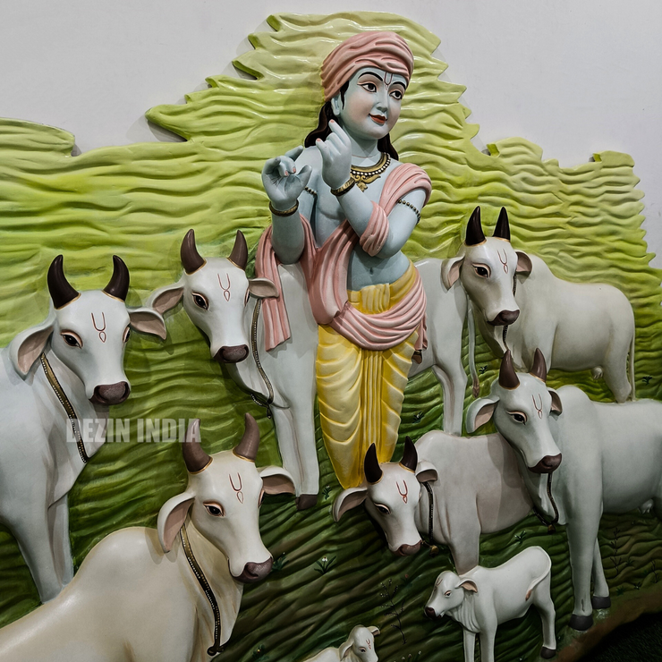 DA-47 Lord Krishna with Cows Wall Hanging Sculpture - 8x5ft – Dezin ...