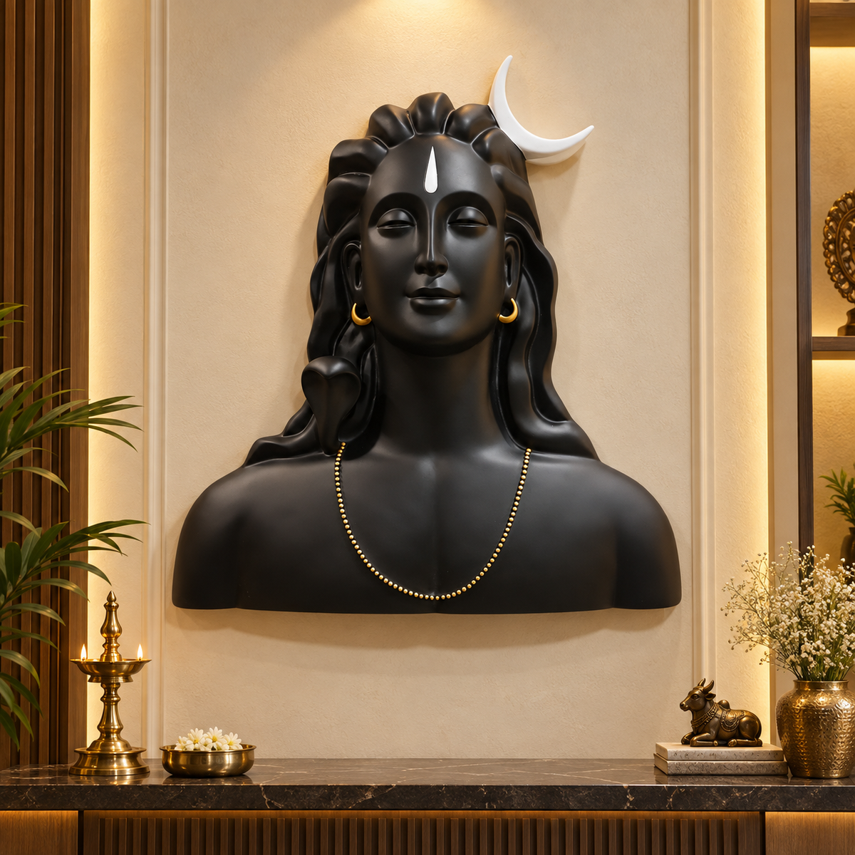 Adiyogi Wall Hanging Sculpture - 2x2ft | Premium Matte Black Finish