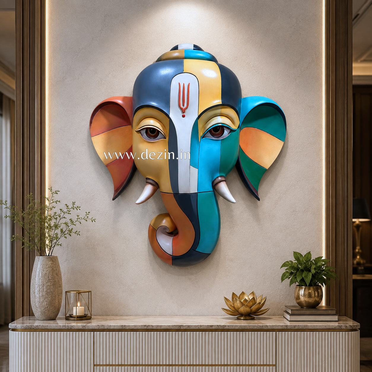 Shri Ganesha 3D Face Mural - 3ft | Modern Abstract Art with Divineness
