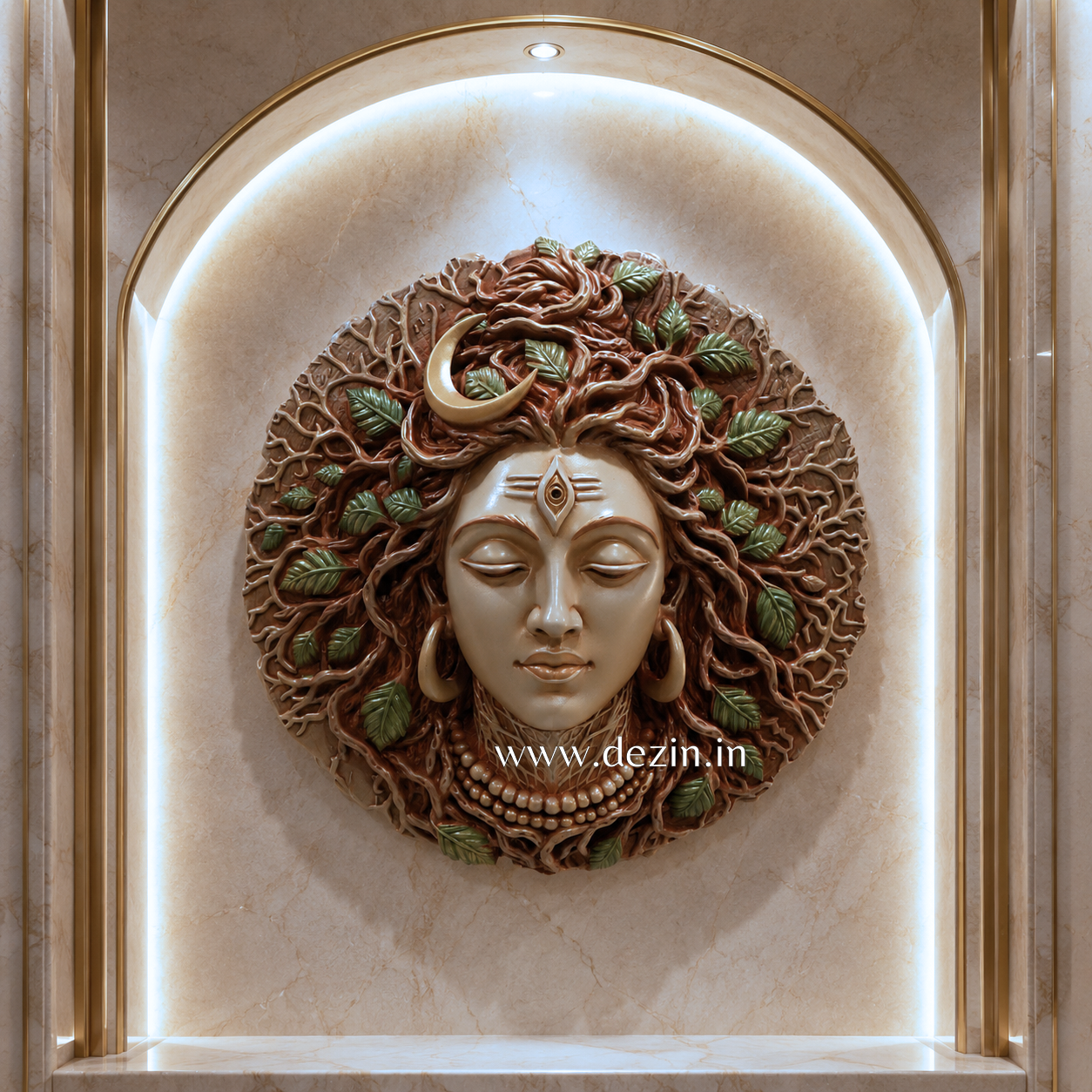 Shiv Ji Face Mural - 2ft | Sacred Belpatra Root & Leaf Decor 🍂🌿