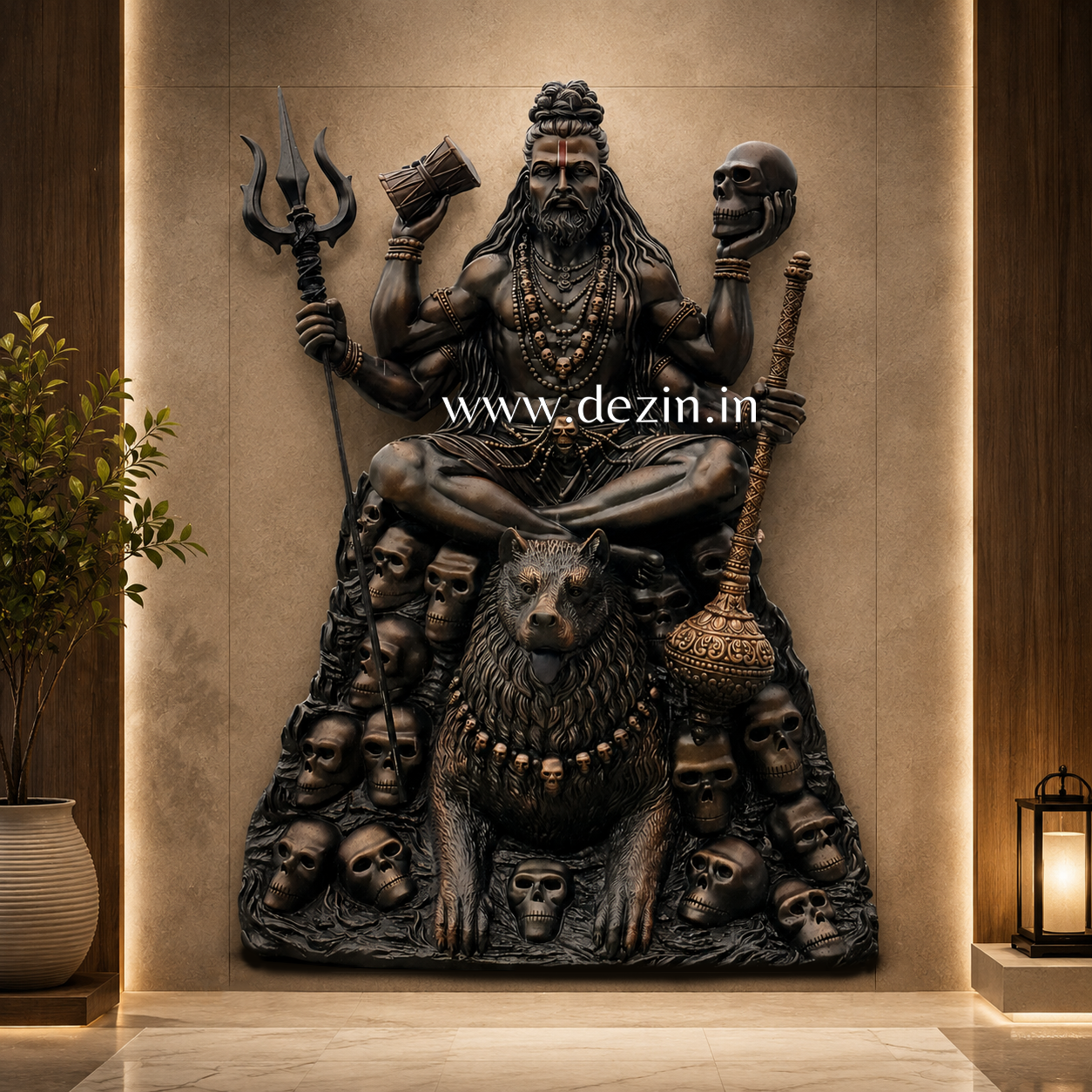 Kala Bhairava with Guardian Shvana Mural – 5ft |🔥Divine Guardian🔱