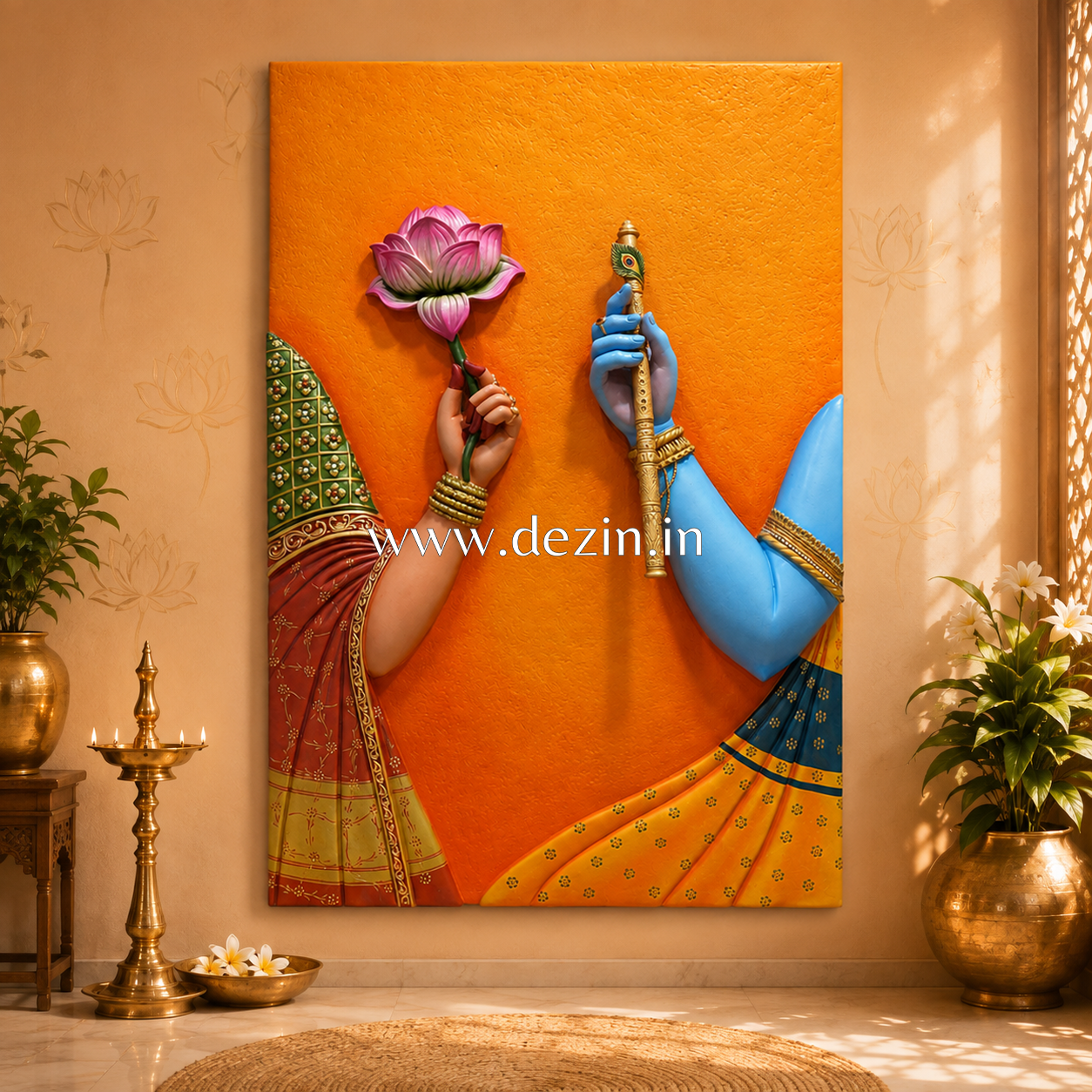 Shri Radha Krishna Symbolic Hands Mural – 6x4ft | 🪷Devotional Art🪈