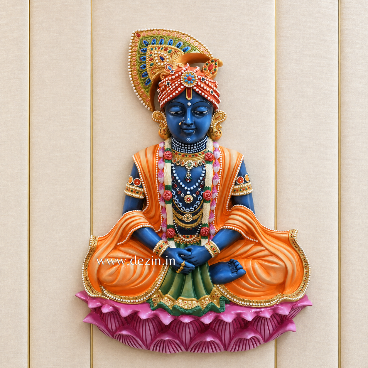 Shrinathji Sitting Wall Mural 40x30 Inches | Pushtimarg Krishna Sculpture for Home & Temple