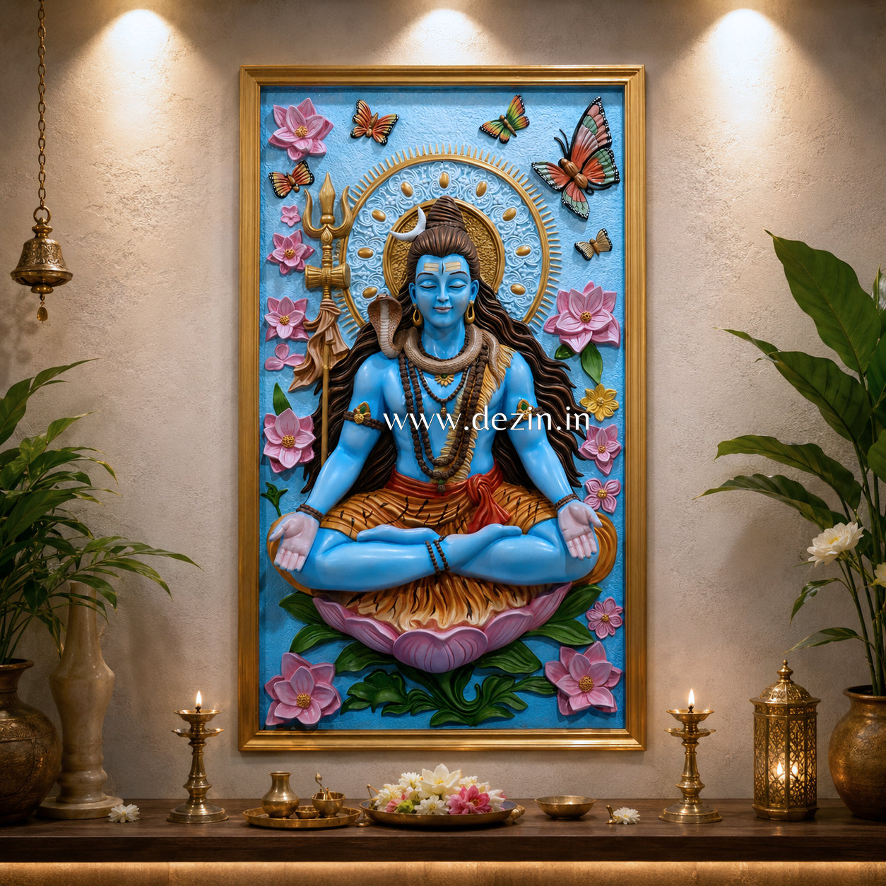 Shiva Padmasana Wall Mural with Floral Design | 5ft Dhyani Shiva 🔱