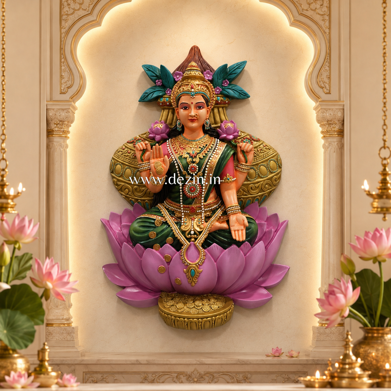Goddess Lakshmi Wall Mural 2.5ft | Mahalakshmi for Home & Temple