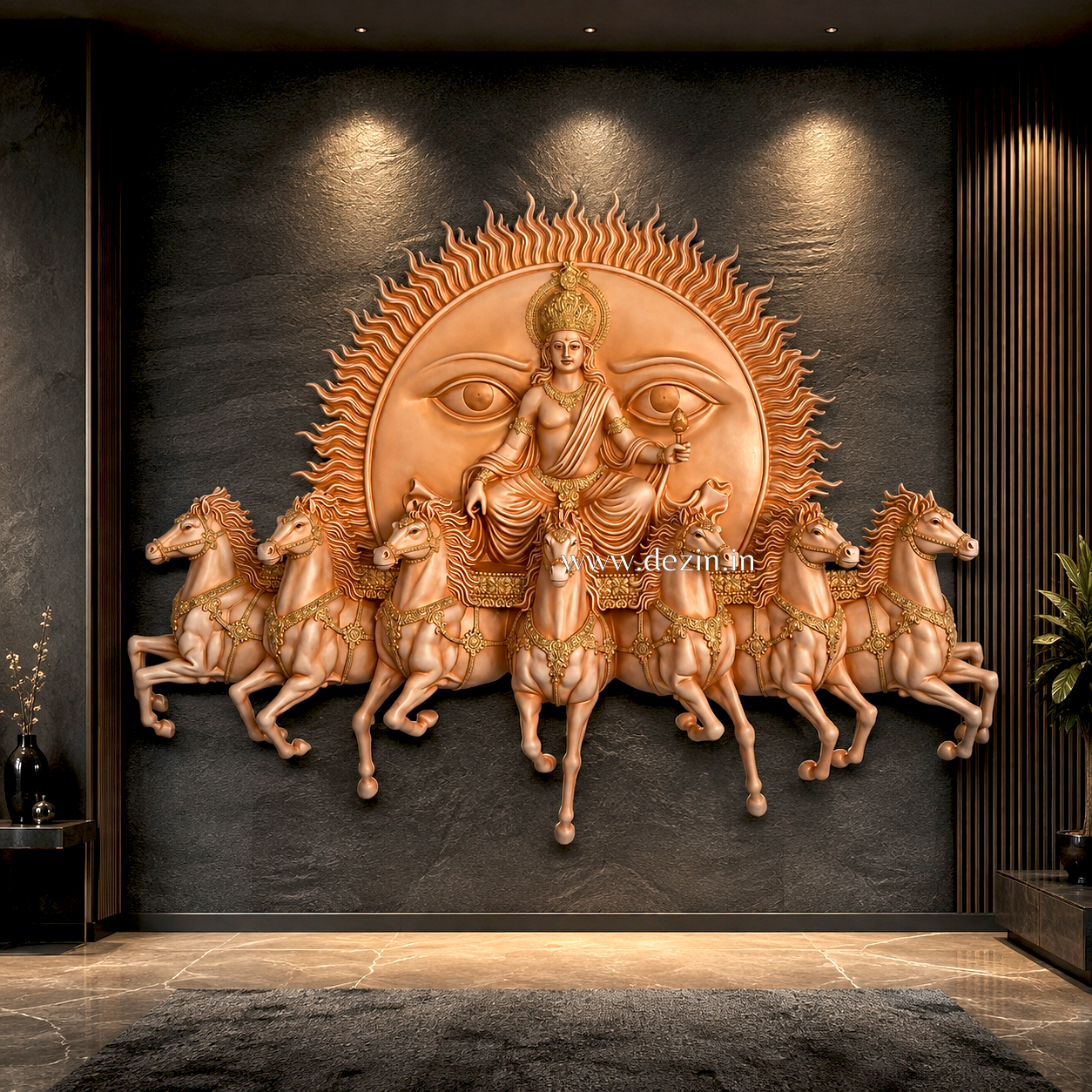 Lord Surya Narayana Wall Mural – 12x8ft | Divine Sun God with Seven Horses
