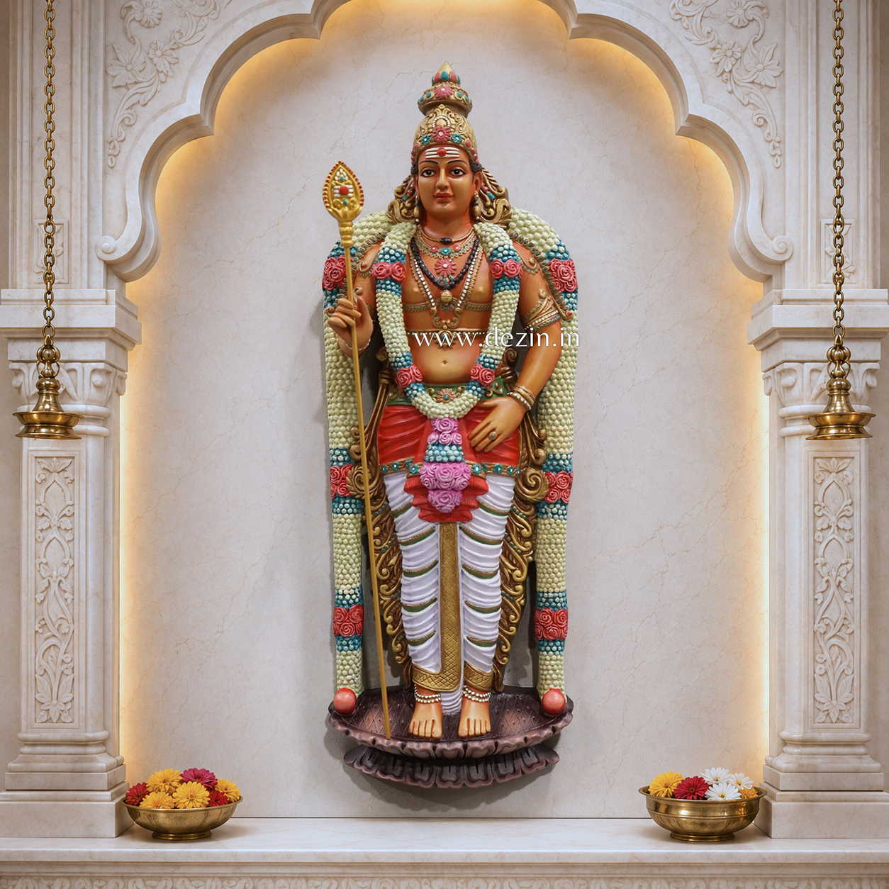 Lord Murugan Wall Mural | 2 ft Kartikeya for Temple & Home Decor
