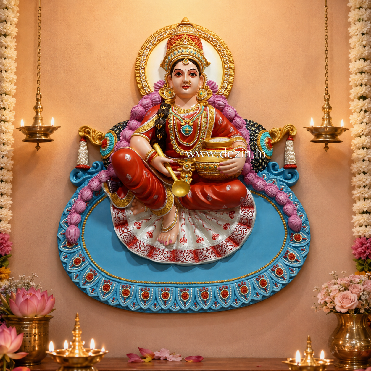 Annapurna Mata Wall Mural with Akshaya Patra🧉 - 3ft Handcrafted Art