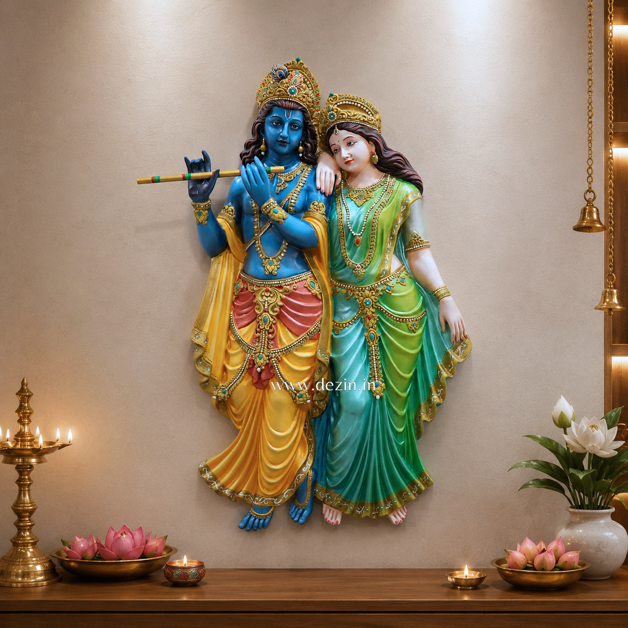 Shri Radha Krishna Wall Mural 2ft | Spiritual Décor for Puja Room🪈