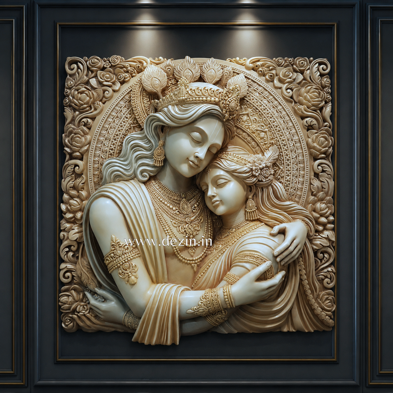 Shri Radha Krishna Divine Embrace 3D Mural - 4x4ft | Eternal Love With Beauty