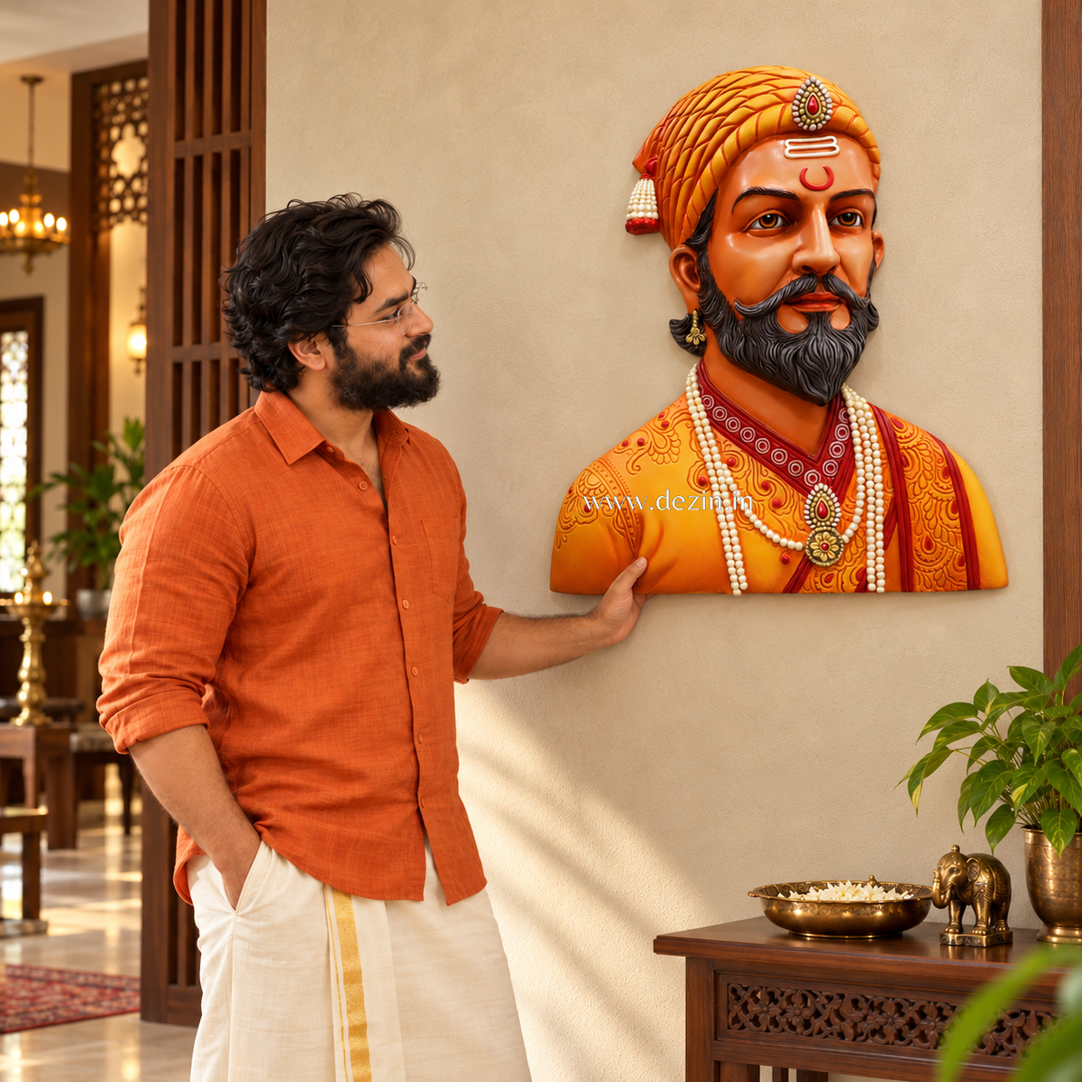 Chhatrapati Shivaji Maharaj Portrait Mural - 2x2ft | Handcrafted Art – Dezin India