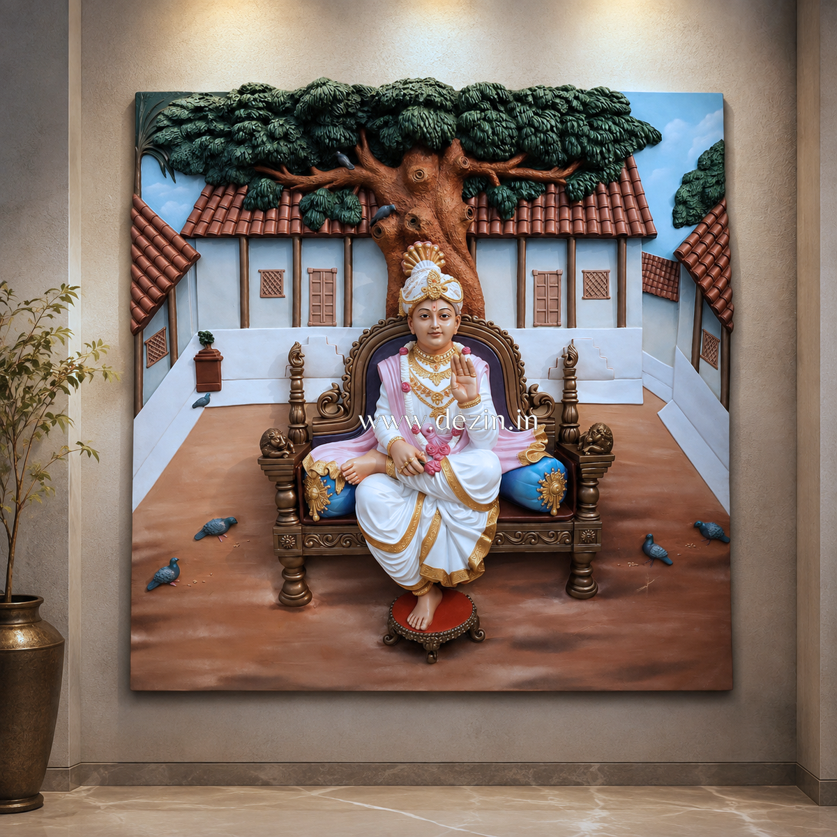 Shri Swaminarayan 3D Relief Wall Mural-6ft | Divine Spiritual Decor