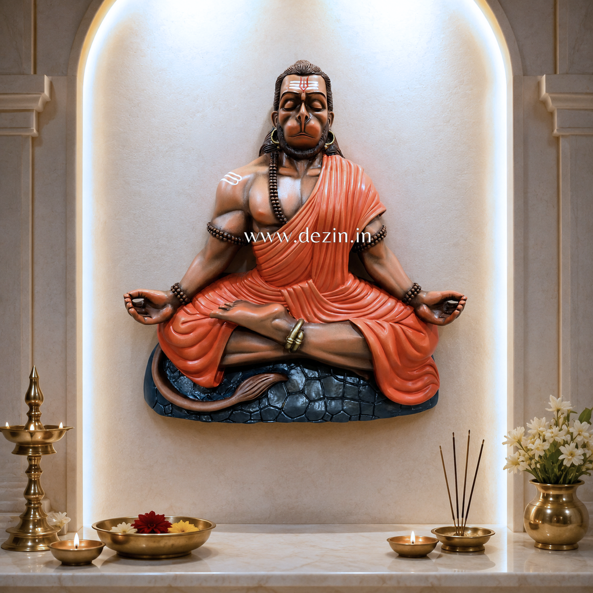 Lord Hanuman Dhyana Mudra Wall Mural – 2x2ft | Spiritual Wall Art for Home & Temple Decor