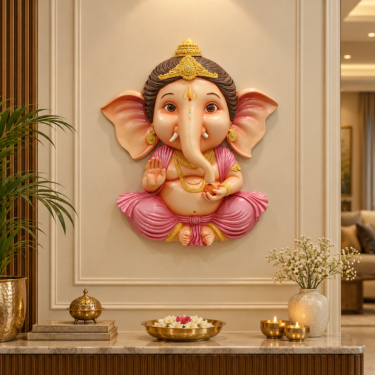 Adorable Bal Ganesha Wall Mural - 3x2.5 ft | Perfect for Nurseries & Pooja Rooms