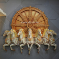 Seven Horses with Konark Chakra 3D Wall Mural | 6ft Premium Wall Decor