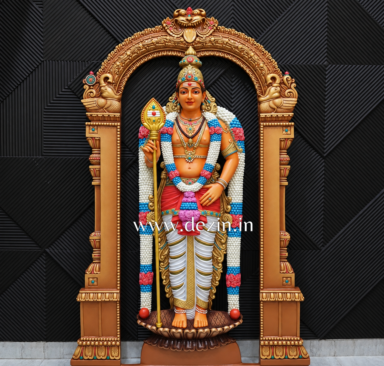Lord Murugan Wall Mural with Prabhavali Arch – 6x4ft | South Indian Divine Decor | Dezin India