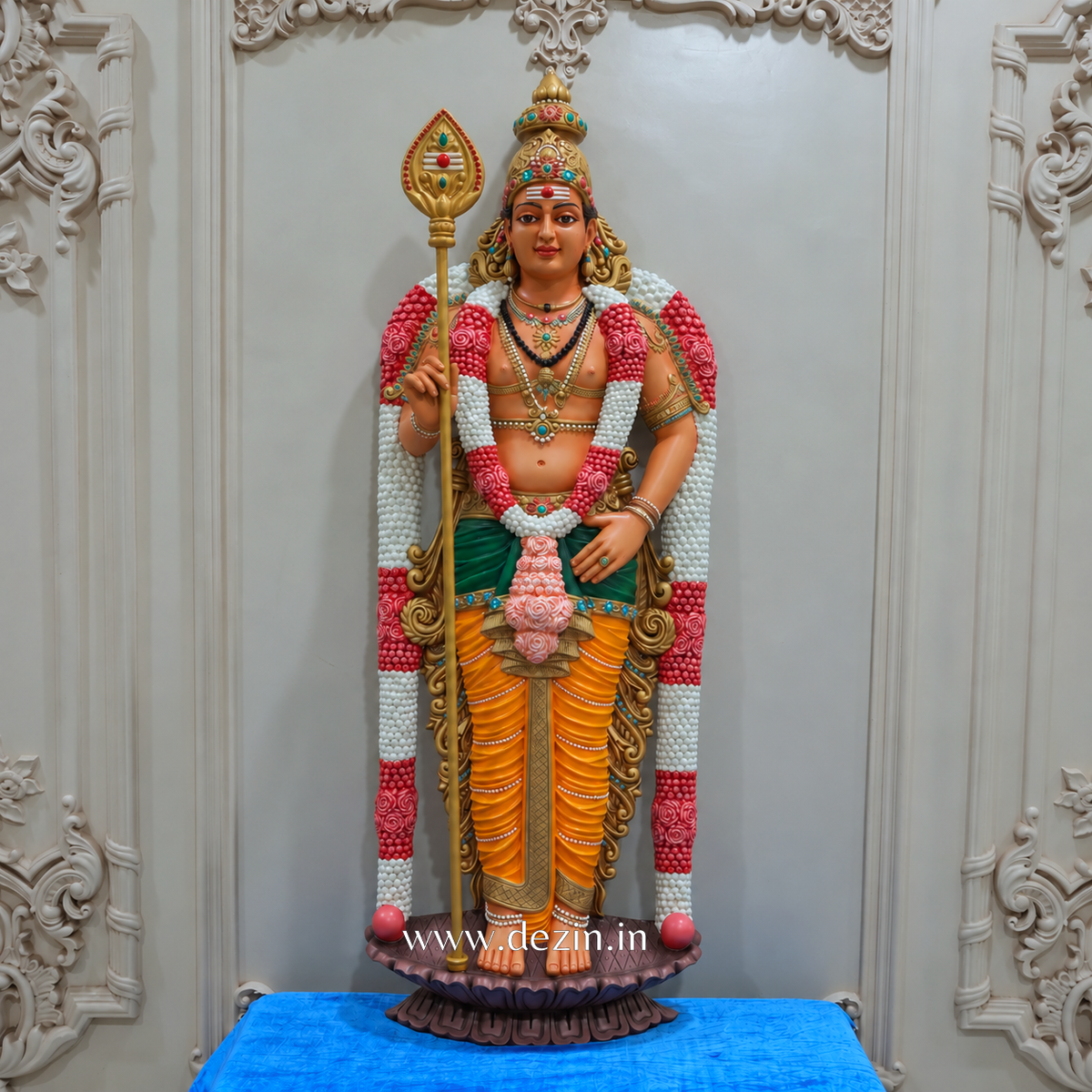 Lord Murugan Wall Mural 5x2ft | Kartikeya Sculpture for Temple & Home Décor