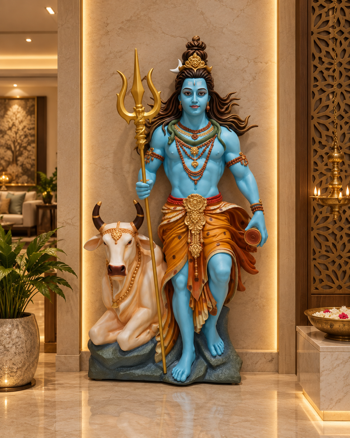 Mahadev with Nandi Wall Mural 5x3 ft | Temple & Home Decor