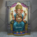 Lord Ganesha Wall Mural – 6x4ft | Seated Ganpati Idol with Blessing Mudra | Dezin India